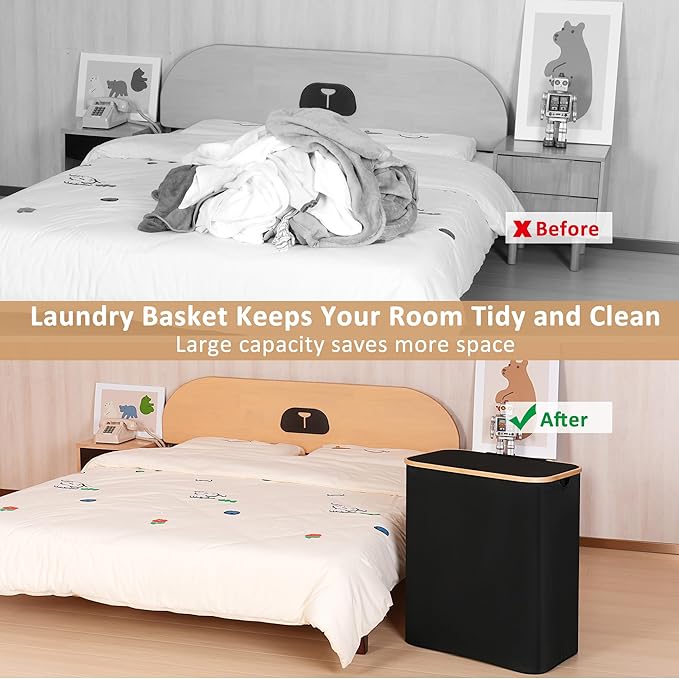 iEGrow 150L Laundry Basket with Lid,Large Laundry Hamper with Bamboo Handles, Hampers for Laundry, Dirty Clothes Hamper with 