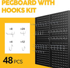 Peg Board - Metal Pegboard with 48 Hooks, Heavy Duty Wall Mount Metal Grid Panel for Garage Organization & Tool Storage, Rust