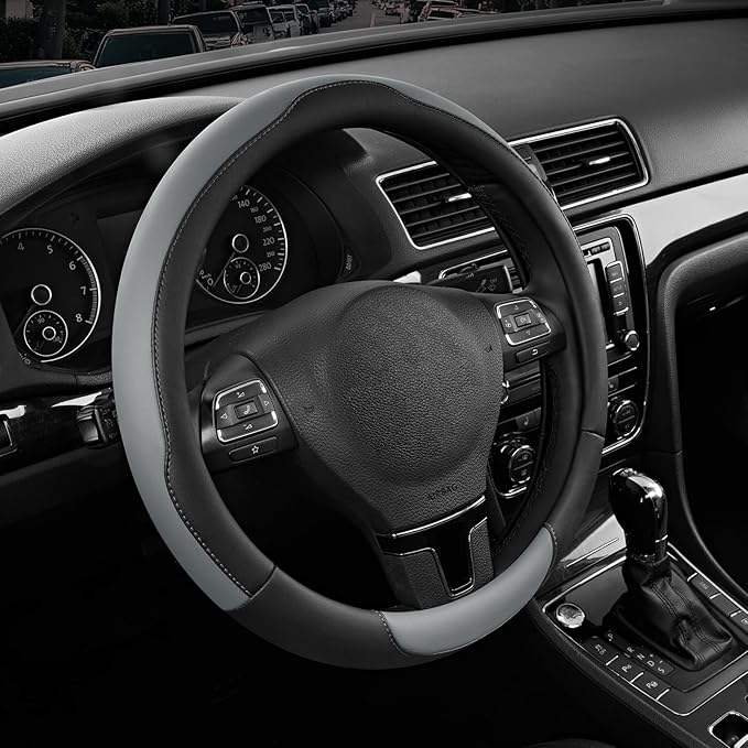 Road Comforts Steering Wheel Cover, Breathable Anti-Slip Leather Steering Wheel Cover, Universal Fit 14.5–15 Inch, Comfortabl