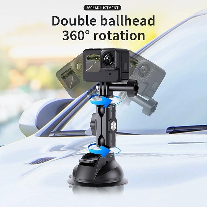 TELESIN Car Mount Suction Cup with Phone Holder, Outside Inside Windshield Window Dashboard Attachment for Go Pro Max Hero 13 12 11 10 9 8 Insta 360 X4 X5 DJI Action 3 4 5 pro 6 Pocket 3 Accessories