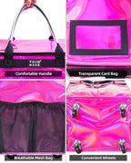 Reusable Grocery Bag On Wheels (Medium, Glitter Pink), Shopping Trolley, Rolling Tote with 8 Pockets and Zipper Cover, Foldable, Heavy Duty Handles, Carries Up to 66 LBS