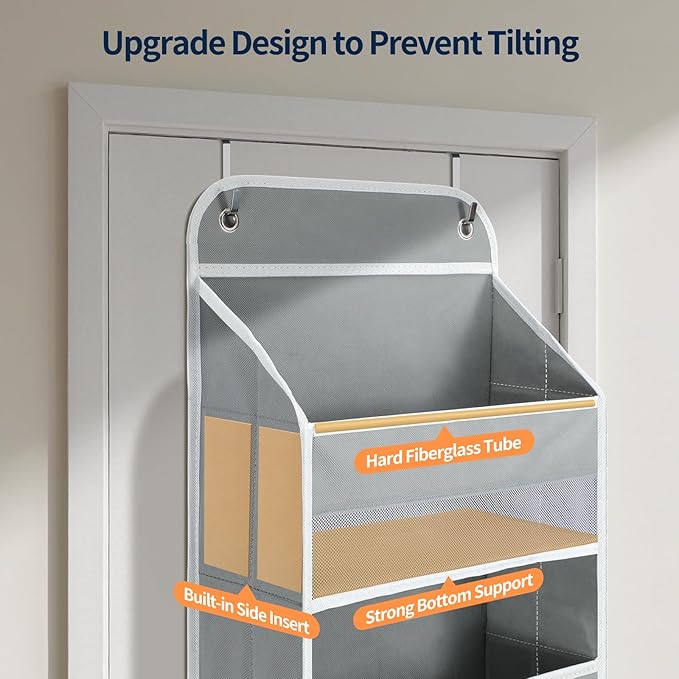 Yecaye Over The Door Organizer Storage, 5-Tier Heavy Duty Door Organizers Hanging with 10 Side Mesh Pockets, 44 lbs Load Capa