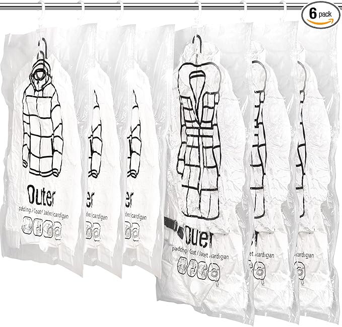 Meetall 6Pack Hanging Vacuum Storage Bag Reusable Space Saver Compressed Bag with Hangers.3pcs in 26.3x35.4inch(67x90cm) and 
