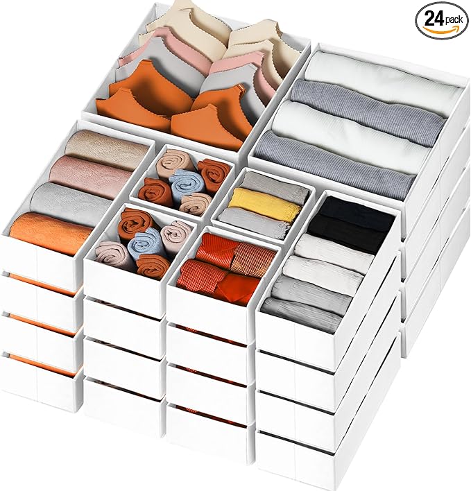 Criusia Drawer Organizer Clothes, 24 Pack Dresser Organizer Bins for Nursery Bedroom, Closet Organization and Storage Divider