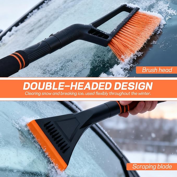Hovom Snow Brush & Ice Scraper, 27"–32" Extendable Ice Scrapers for Car Windshield Window, Detachable Vehicle Snow Removal Tool with Foam Grip for Cars Trucks SUVs, Winter Car Accessories