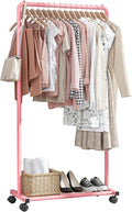 Sakugi Clothes Rack - Clothing Rack with Storage Mesh Shelf & Casters, Heavy-Duty Metal Clothing Rack for Hanging Clothes, Dr