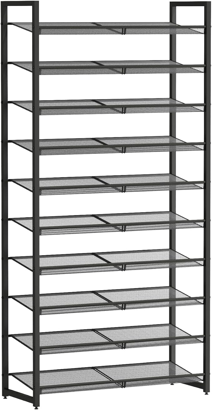 Shoe Rack, 10-Tier Metal Shoe Organizer, Tall Shoe Rack for Closet,entryway,Garage, with Adjustable Flat or Angled Shelves, 4