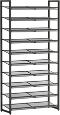 Shoe Rack, 10-Tier Metal Shoe Organizer, Tall Shoe Rack for Closet,entryway,Garage, with Adjustable Flat or Angled Shelves, 4
