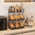 X-cosrack Egg Holder Countertop, 3 Tier Egg Rack with Labels Dividers to Separate Eggs, Stackable Wire Baskets for Fresh Egg,
