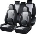Coverado Car Seat Covers Full Set, Black Gray Seat Covers for Cars, Waterproof Nappa Leather Automotive Seat Covers with Lumb