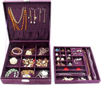 Two-Layer Jewelry Box Organizer Display Storage case with Lock (Purple)