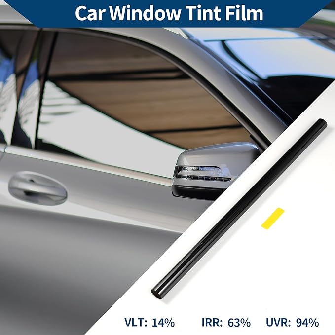 Car Window Tint Film Window Privacy Film Car Carbon 2PLY PET 9.84 ft x 29.92 Inch 1 Pc Green VLT 14% IRR 63% UVR 94%
