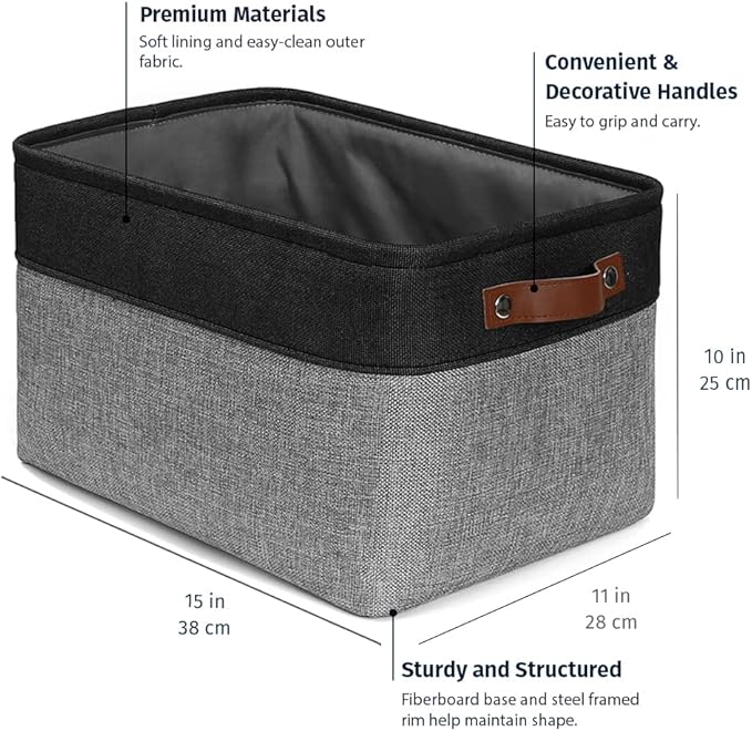 OrganiHaus Large Fabric Storage Baskets for Shelves 3 Pack, 15x11in Closet Storage Bins, Canvas Storage Bin for Organizing, C