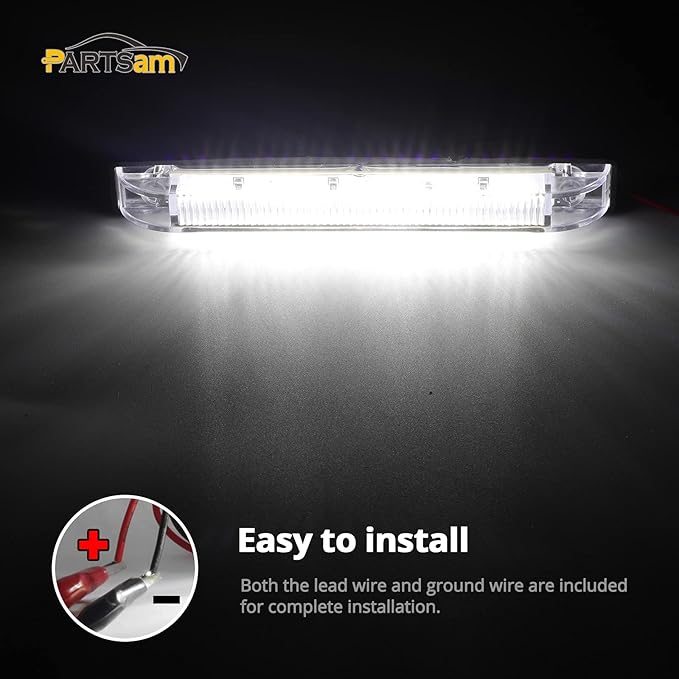 Partsam 4pcs 6" White 12 Led Utility Strip Light Boat Marine Light Bar Trailer Truck RV Camper Caravans Thin led Side Marker Clearance Lights, 6 Inch Under Hood Lights Dome Light Step Lighting