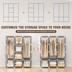 Neatrays Wardrobe Closet，Portable Closets for Hanging Clothes,Free Standing Clothes Rack with Cover & 3 Hanging rods & 6 Stor