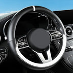 Black & White Nappa Leather Steering Wheel Cover, 14.5-15 inch Universal Car Steering Wheel Cover Non-Slip Breathable Absorbi