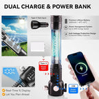 18-in-1 Solar/USB Rechargeable Car Emergency Flashlight Tool - Auto Safety Hammer Glass Breaker, Seatbelt Cutter, Flameless F