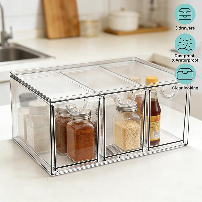 Prsildan Acrylic Makeup Organizer Stackable Storage Drawers with 3 Drawers for Office Desk Vanity Craft Room Clear Drawer Org