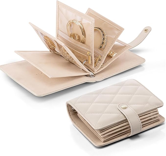 VLANDO Mini Travel Jewelry Organizer Case,Portable Jewelry Organizers Storage Book with Clear Zipper Velvet Jewelry Pouch Bag