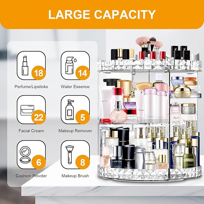Makeup Organizer 360 Degree Rotating 7 Adjustable Layers Large Capacity Cosmetic Organizer Transparent Make Up Organizers and