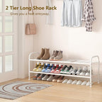 LINZINAR Shoe Rack Long 2 Tier Shoe Storage Organizer Metal Wide Shoe Shelf for Closet Entryway Bedroom 18 Paris Large Capaci
