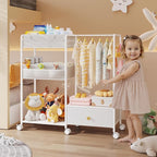 BBLIKE 3in1 Diaper Caddy Organizer - Diaper Caddy & Rolling Diaper Cart with Kids Clothing Rack for Nursery and Baby Essentia