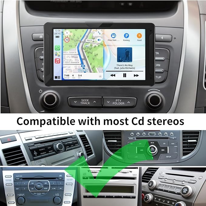 Portable Car GPS Mount, 17.2mm Ball Adapter CD Slot for Phone Holder, Magnetic Mount, Compatible with 7-10.26 inch Monitors, Adjustable Telescopic