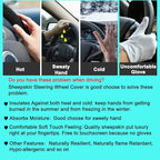 Soft Fluffy Sheepskin Car Steering Wheel Cover for Universal Auto Vehicle Women Man 14 1/2 inch-15 1/2inch Fuzzy Accessories 