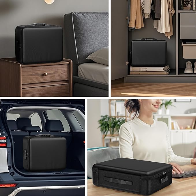 Fireproof Document Box with Lock, Durable Hard Case File Organizer Fire Safe Box, Hard-Shell Design Waterproof Fireproof Safe