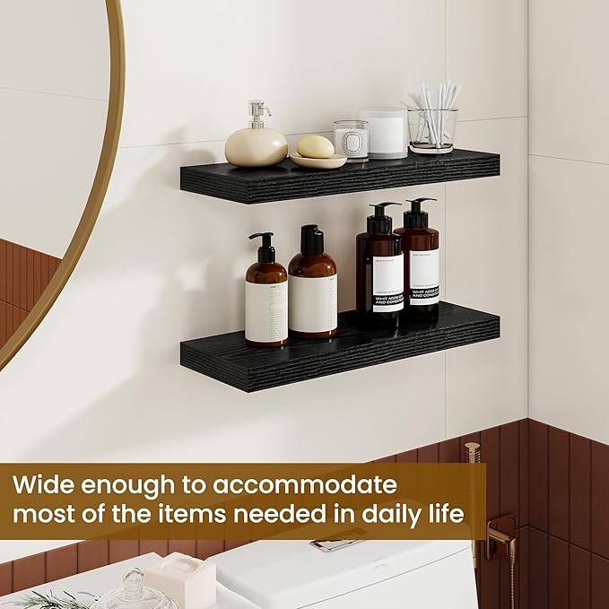 Dreamland Floating Shelves, 20Inch Rustic Wooden Black Wall Shelves for Bathroom|Bedroom|Kitchen, Deep Wall Mounted Book Shel