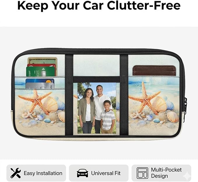 Starfish Visor Organizer Storage Small Car Visor Organizer with Multi-Pocket Lightweight Soft Car Visor Storage Pouch for Card Pen Sunglasses Document Scratch-Resistant Sunvisor Organizers