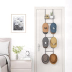 HapiRm Over Door Hat Rack - 2 Packs Wall Mounted Hat Holder with 6 Hooks and Metal Basket Design, Baseball Cap Organizer Stor