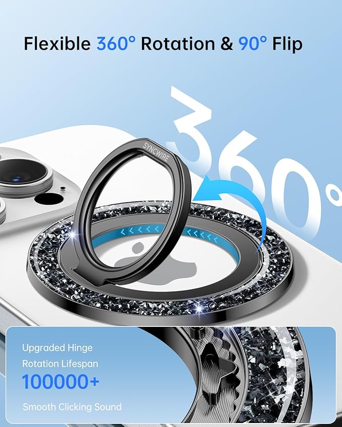 SYNCWIRE Magnetic Phone Ring Holder for MagSafe - Glitter Phone Grip Stand with 360° Rotation Finger Ring Kickstand Blingbling Compatible with iPhone 17 16 15 14 13 12 Pro Max MagSafe Accessories