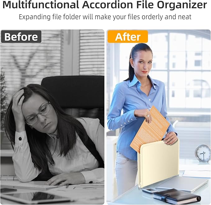 Fireproof Accordion File Organizer, Portable Expanding File Folder with Waterproof Zipper&Labels, Khaki Document Organizer wi