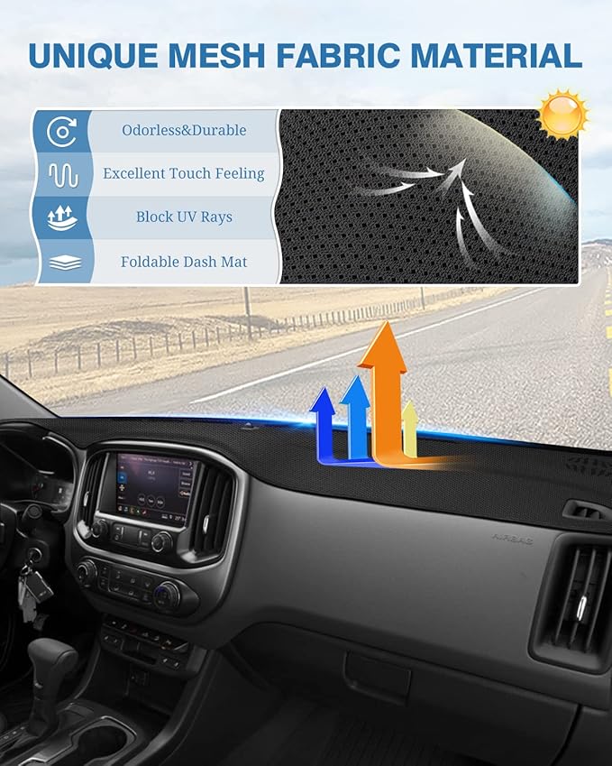 FIILINES Dash Cover for Chevrolet Colorado 2015-2022, Dashboard Mat Colorado Accessories Sunshade Nonslip Mesh Protector No G