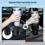 Phone Holders for Your Car Cupholder, 2 in 1 Cell Phone Holder Mount with Cup Holder Expandable Base, 360 Degree Rotating Nec
