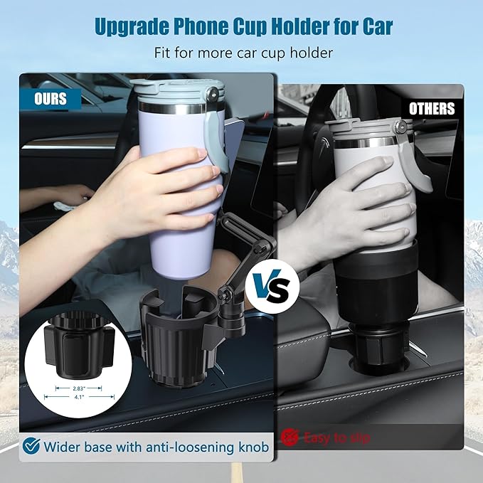 Phone Holders for Your Car Cupholder, 2 in 1 Cell Phone Holder Mount with Cup Holder Expandable Base, 360 Degree Rotating Nec