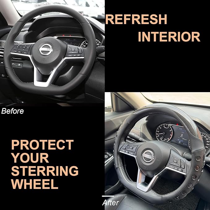 PINCTROT D Shaped Race Grip Steering Wheel Cover, Anti Slip Silicone Perforated Design with Soft Touch Padding, Enhanced Grip for Sporty Driving Flat Bottom 14.5-15 Inch (Racing Black)