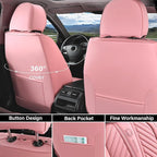Coverado Seat Covers Full Set, Luxury Leather Pink Car Seat Covers for Car with Lumbar Support, Automotive Seat Covers Waterp