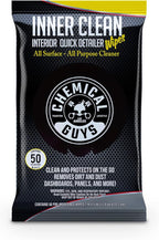 Chemical Guys InnerClean Interior Quick Detailer & Protectant Wipes – 50 Pack Multi Surface Interior Cleaner Wipes for Dashbo