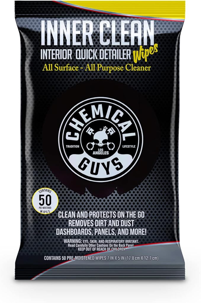 Chemical Guys InnerClean Interior Quick Detailer & Protectant Wipes – 50 Pack Multi Surface Interior Cleaner Wipes for Dashbo