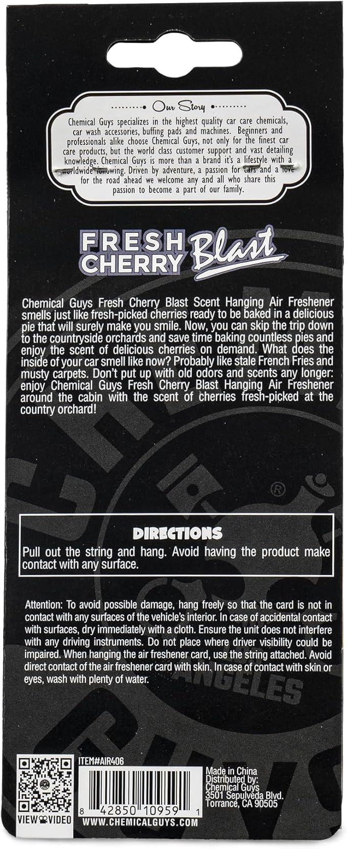 Chemical Guys Hanging Air Freshener, Fresh Cherry Scent 12 Pack, Great for Cars, Trucks, SUVs, RVs, Home, Garage, Workspace, 