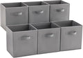 MAX Houser 6 Pack Foldable Fabric Storage Bins with Handles - Ideal for Closet Organization, Bedroom and Nursery (Grey, 10.5"