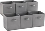 MAX Houser 6 Pack Foldable Fabric Storage Bins with Handles - Ideal for Closet Organization, Bedroom and Nursery (Grey, 10.5"