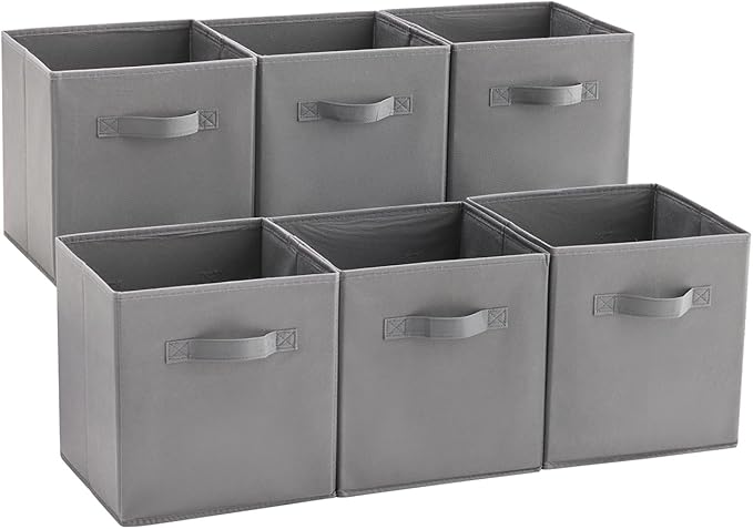 MAX Houser 6 Pack Foldable Fabric Storage Bins with Handles - Ideal for Closet Organization, Bedroom and Nursery (Grey, 10.5"