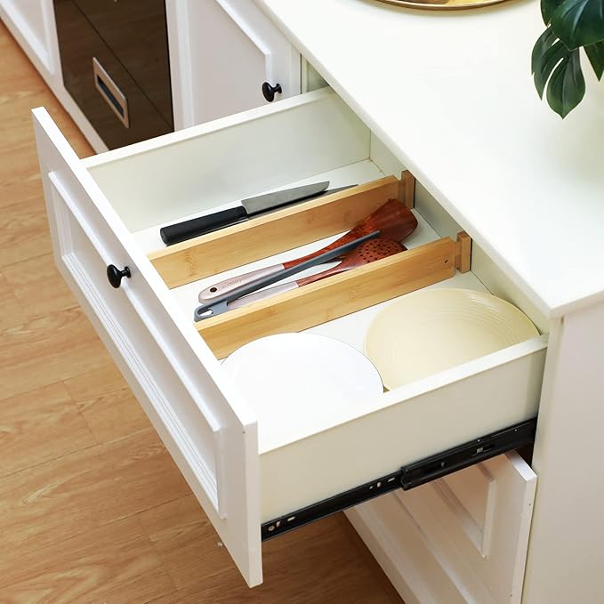 Sawysine 12 Pcs Bamboo Drawer Dividers Adjustable Drawer Organizers Spring Separators Organization Expandable Organizers for 