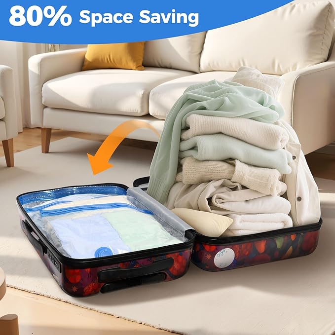 10 Pack Travel Vacuum Storage Bags with Cordless Electric Pump, Combo Rechargeable Space Saver Vacuum Seal Bags for Clothing 