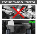 Car Handbag Holder Between Seats, Large Capacity Leather Organizer Auto Purse Holder with Tissue Box, Double-Sided Central Storage Bag Front Seat Barrier for Most Vehicles (Gray)