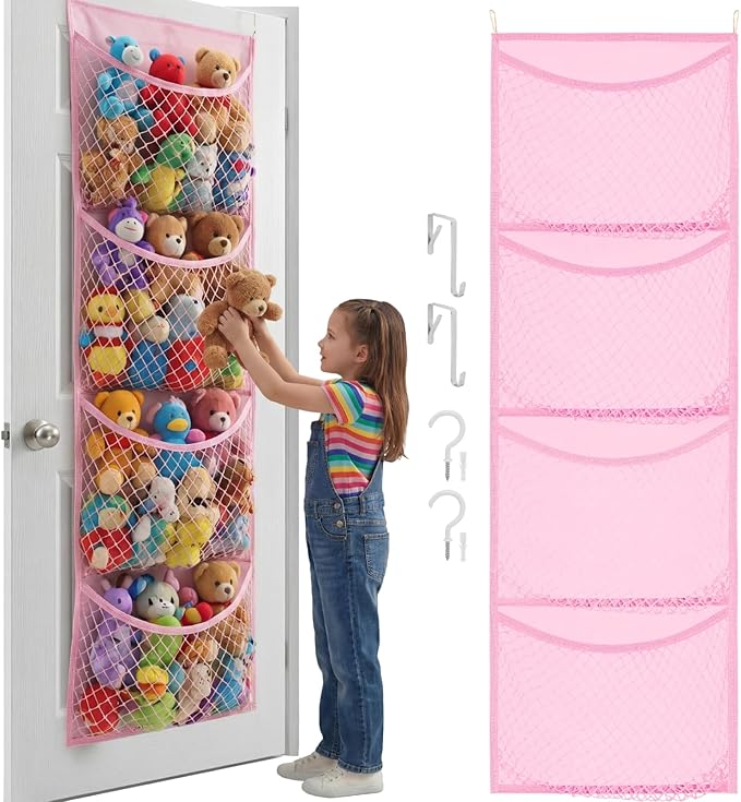 Over The Door Stuffed Animal Storage, Cotton Toy Organizer for Storage Plush Toys,Baby Supplies, Stuffed Animal Holder with 4