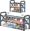 YEASHEIN 2-Tier Expandable Shoe Rack for Closet Floor, X-Frame Metal Small Shoe Rack for Entryway, Adjustable Shoe Shelf Orga